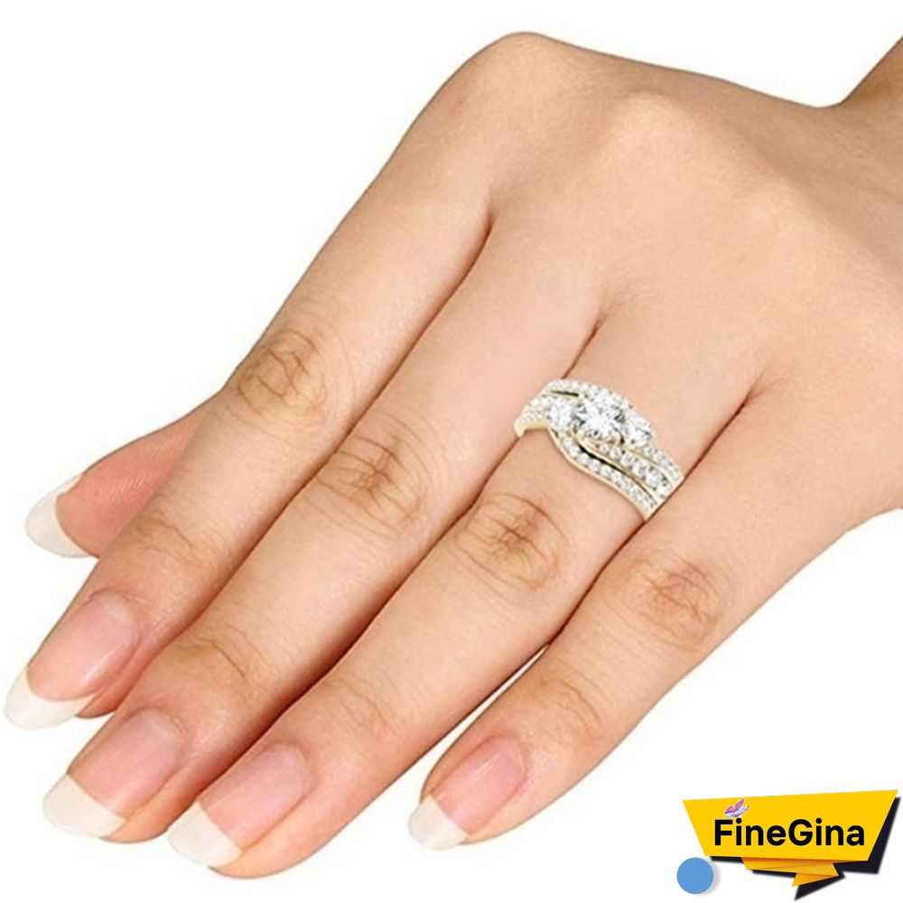 6 Styles Exquisite Women Ladies 18K Gold Natural White Sapphire Diamond Ring Set Anniversary Christmas Gift Engagement Bridal Wedding Jewelry Rings Size 6-10