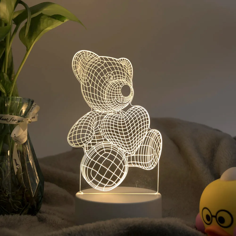 USB 3D LED Bedside Night Light Romantic Love Acrylic Desktop Table Lamp (A)