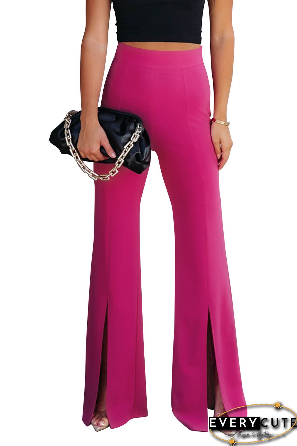 Rose Split Hem High Waist Pants