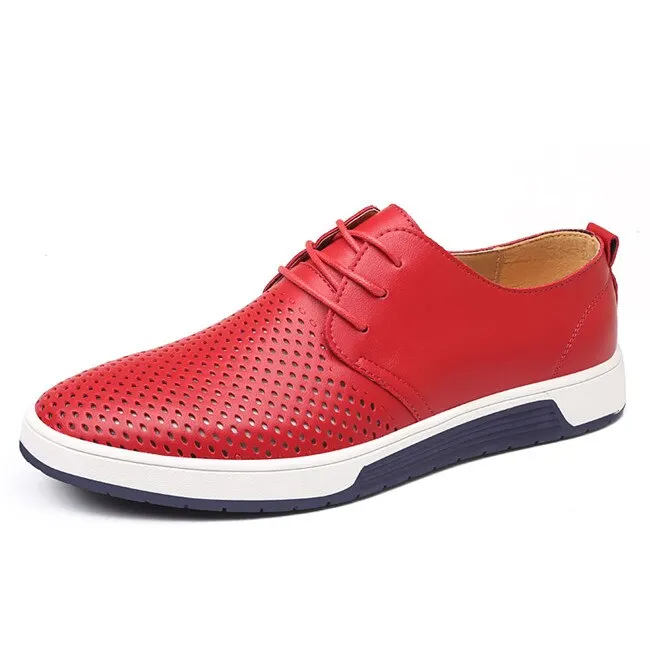 MIXIDELAI New Summer Breathable Holes Soft Male Casual Leather Shoes Adult Luxury Brand Flat Footwear Comfortable Shoes For Men
