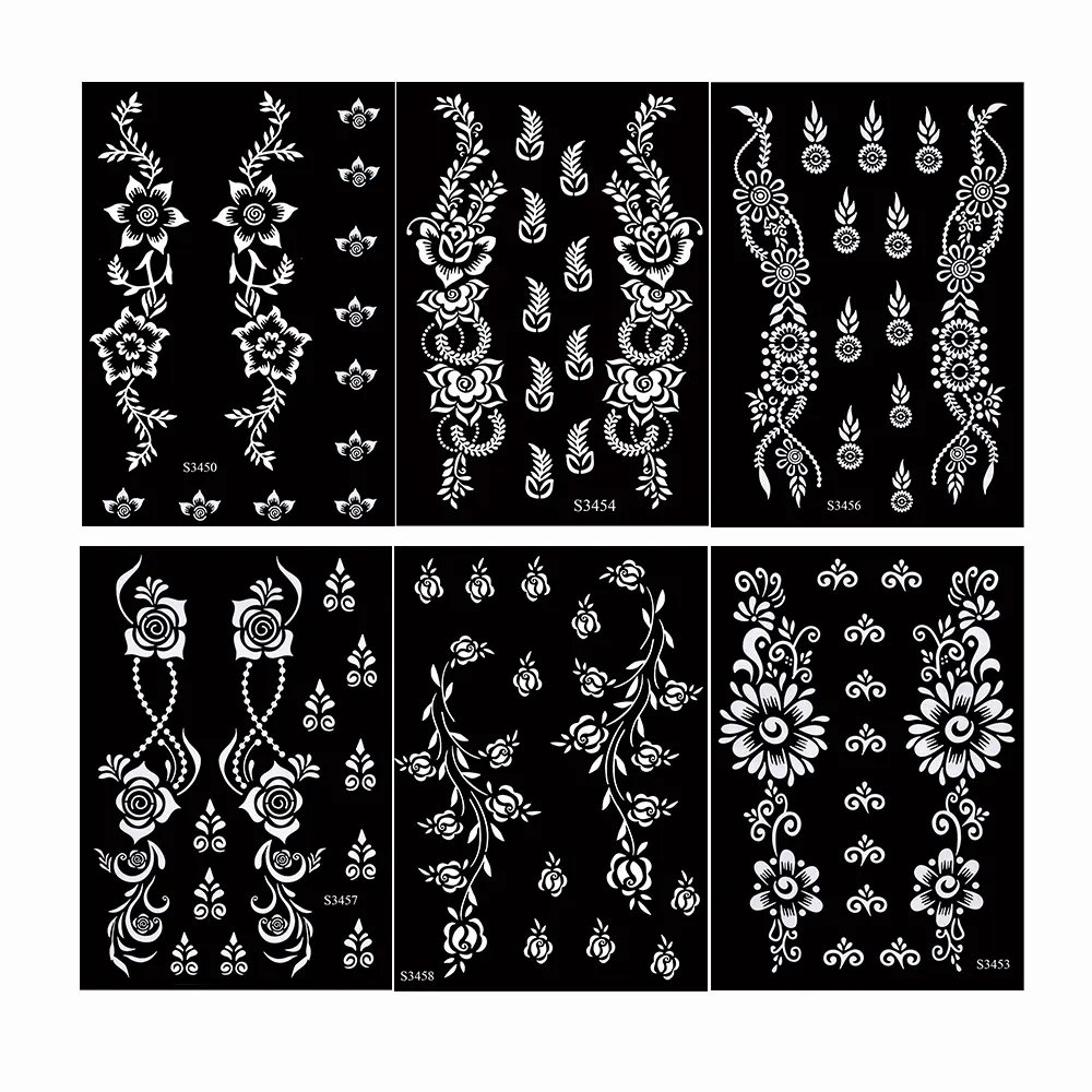 Sdrawing Tattoo Stencils Reusable Painting Stencil for Hand Body Art Flower Temporary Tattoo Template Sleeve Wedding Bride Beauty
