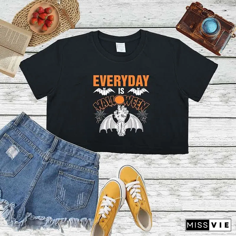 Bat Wings Letter Print Crop Top T-shirt