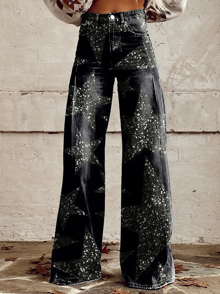 Shining Star Women's Print Casual Wide Leg Pants