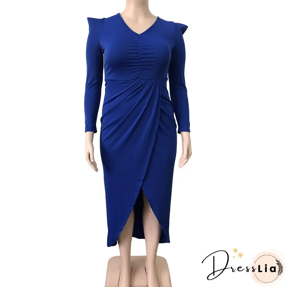 Plus Size V-neck Folds Maxi Dresses