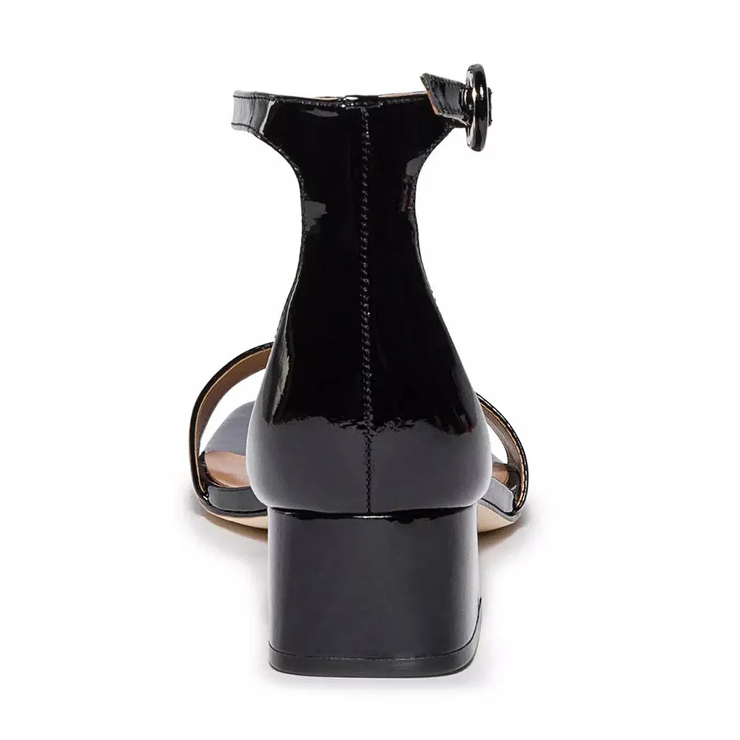 YDN Ankle Strap Open Square Toe Block Heeled Sandals in Black