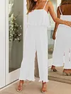 Spaghetti-Neck Falbala Backless Solid Color Casual Jumpsuit