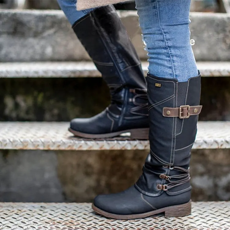 Women&rsquo;s Vintage Leather Zipper High Snow Boots