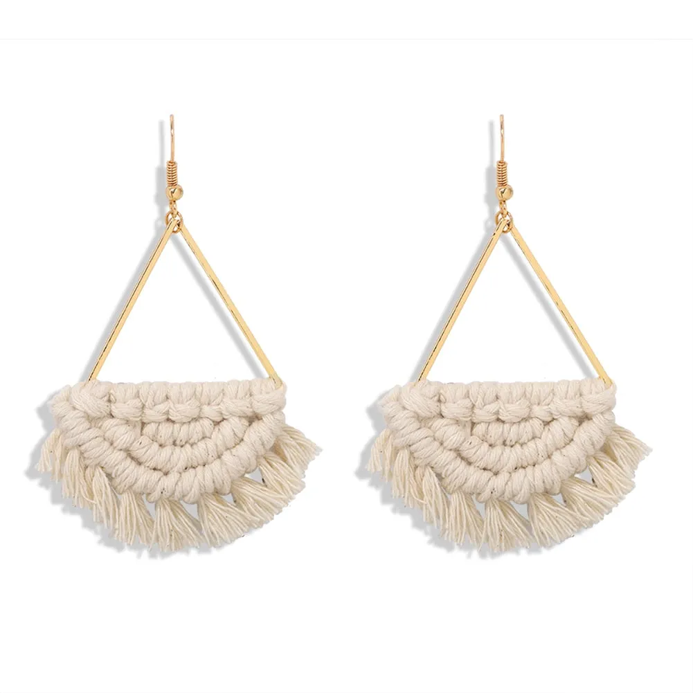 Dvacaman 2020 New Design Bohemian Leaf Shape Tassel Earrings For Women Fashion Weave Macrame Cotton Thread Earrings Drop Jewelry