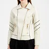 Slim Fit Stand Collar Leather Jacket For Women