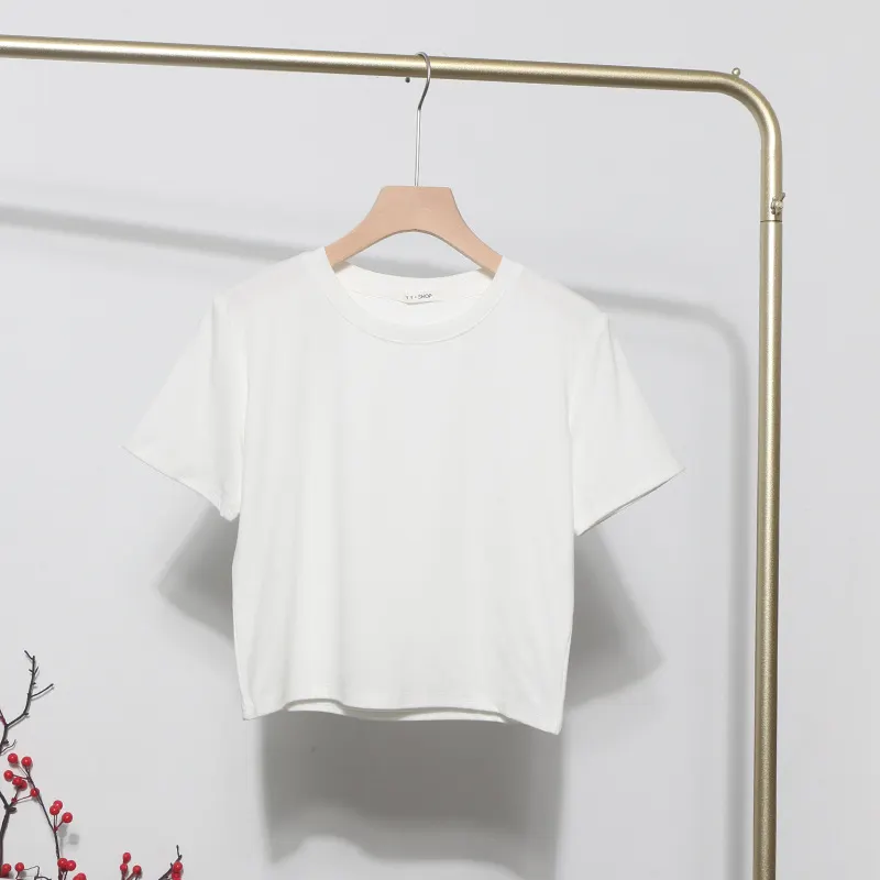 Churchf Real-Apamine Solid Short-Sleeved T-Shirt Burst Small Short Sweet Spicy Slim Slim Thin Collar Top 88122