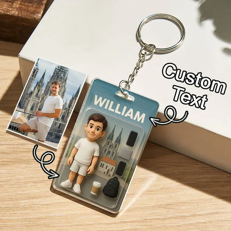 Fully Body Custom 3D Effect Action Figure Pack Packaging Toy Box Style Art Gift Personalized 2D Printing Acrylic Keychain Gift for Kids