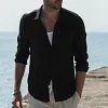 Simple Cotton Linen Long Sleeve Vacation Shirt
