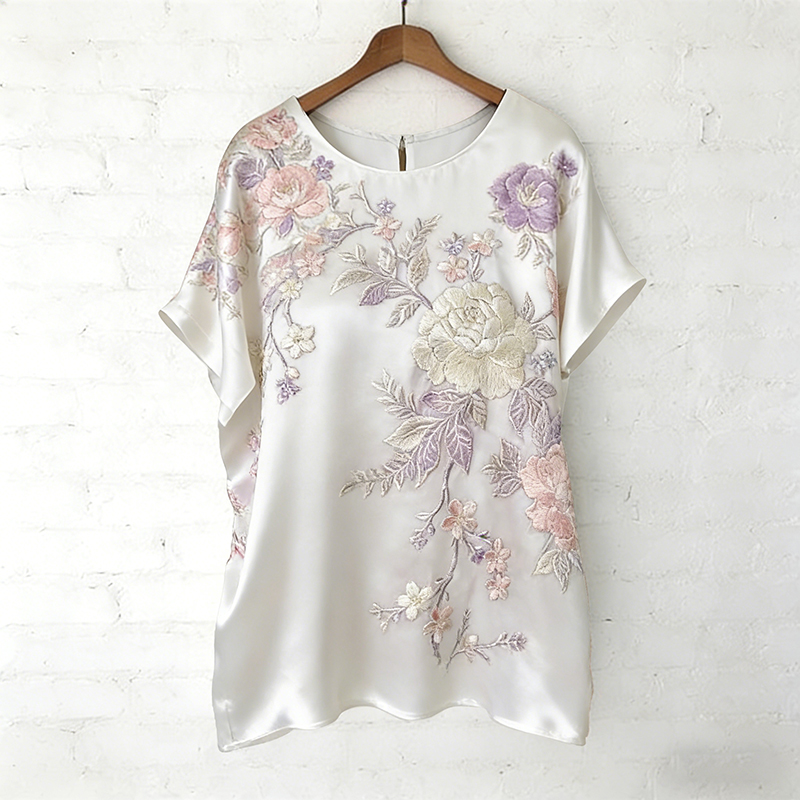Women's Flower Print Crew Neck Short Sleeve Loose T-shirt elevenforest