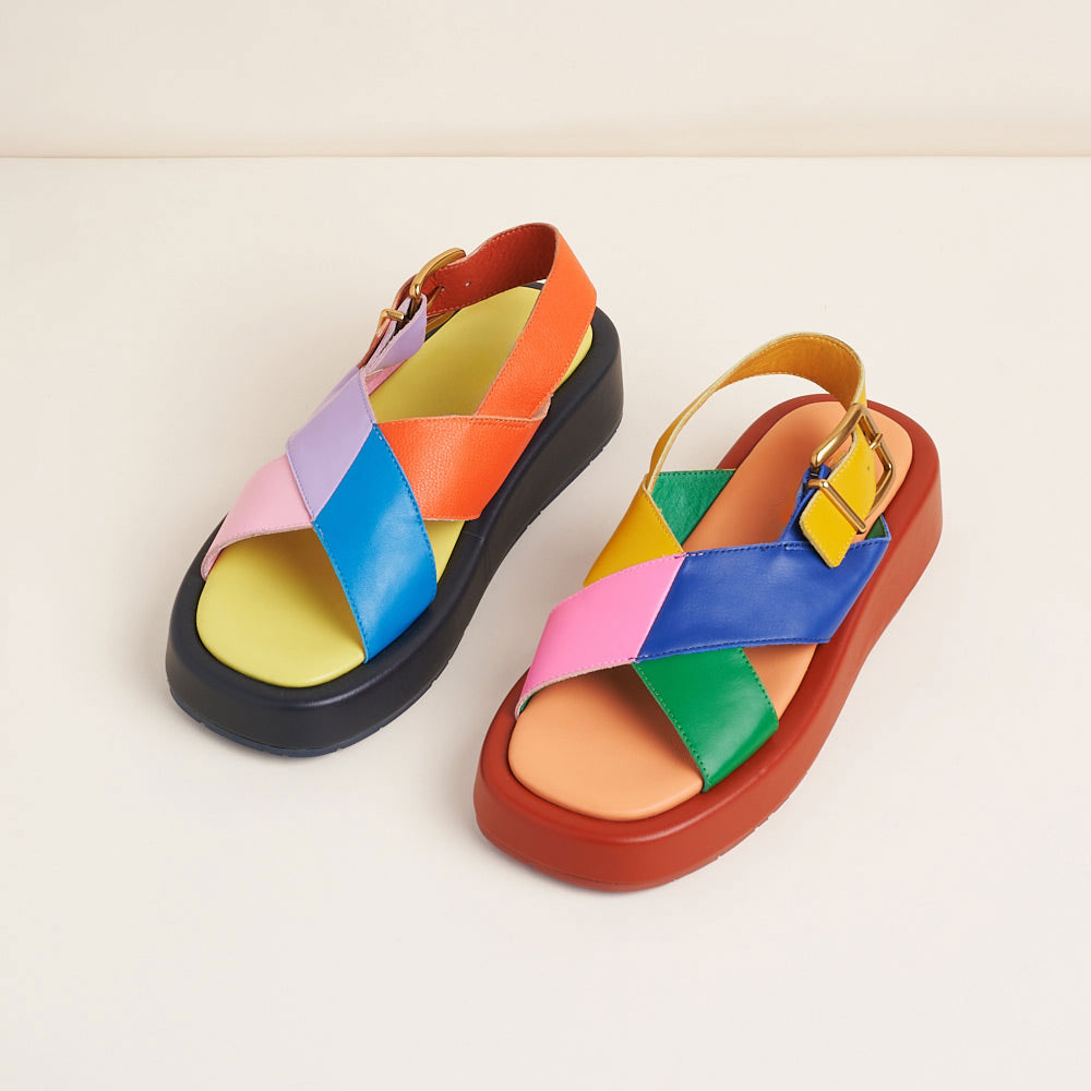 Women's Rainbow Open Toe Buckle Wedge Low Heel Platform Sandals Nicepairs