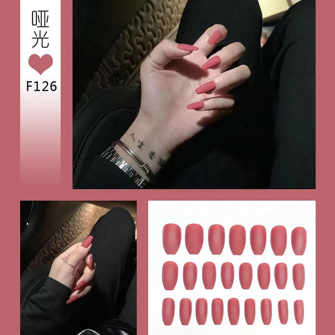 Nail Art Fake Nails Stiletto Tips Clear Press on Long False with Glue Coffin Stick Display Full Cover Artificial Designs Matte