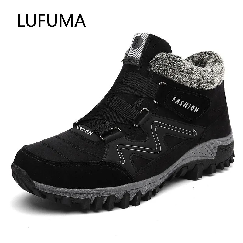 LUFUMA Winter Men Boots with Fur 2022 Warm Leather Snow Boots Men Winter Work Casual Shoes Sneakers High Top Rubber Ankle Boots