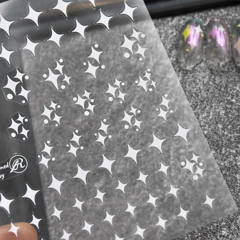 Nail Stickers 3D Nail Slider Stars Heart Decals Glitter Shiny Decoration DIY Transfer Adhesive Colorful Nail Art Tool Manicures