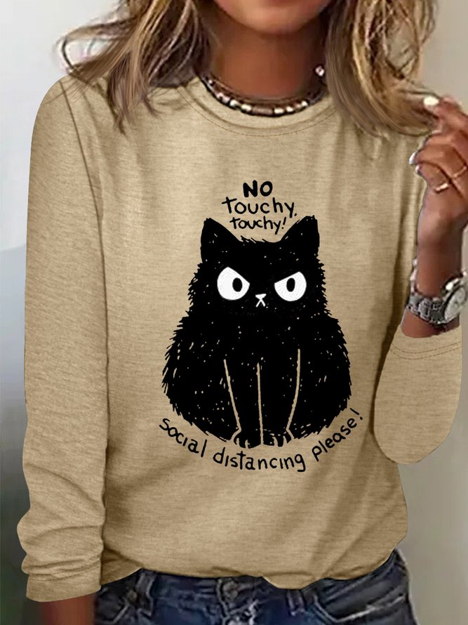 Women's No Touchy Letter Cat Print Letters Casual Shirt.