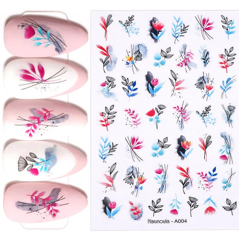 1 Sheet Russian Series Letter 3D Nail Sticker Flower Leaves Nail Transfer Beautiful Decals Slider Nail Art DIY Decoration