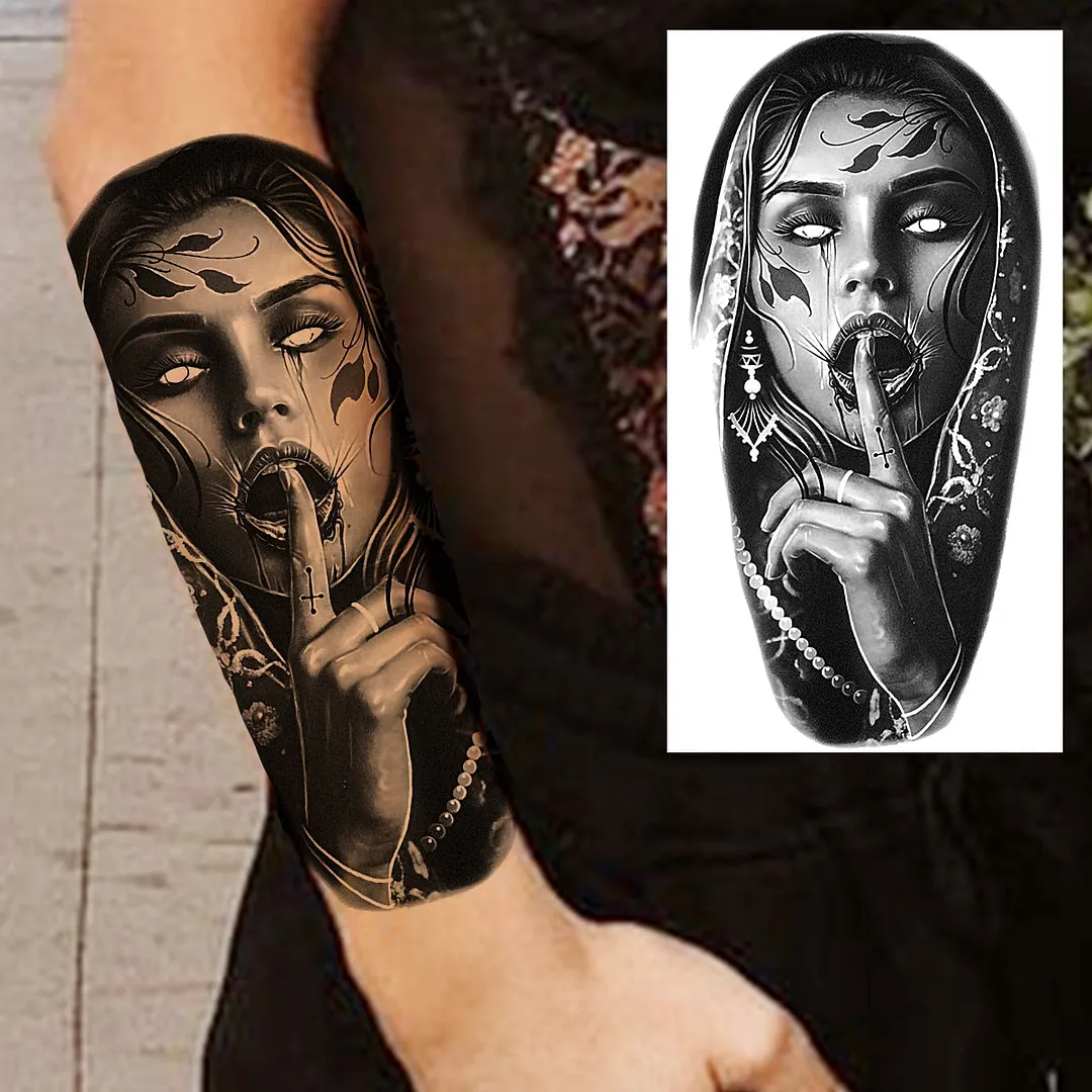 Halloween Clown Joker Scary Temporary Tattoos For Men Women Realistic Scary Lion Waterproof Tattoo Forearm Tatoos Vampire