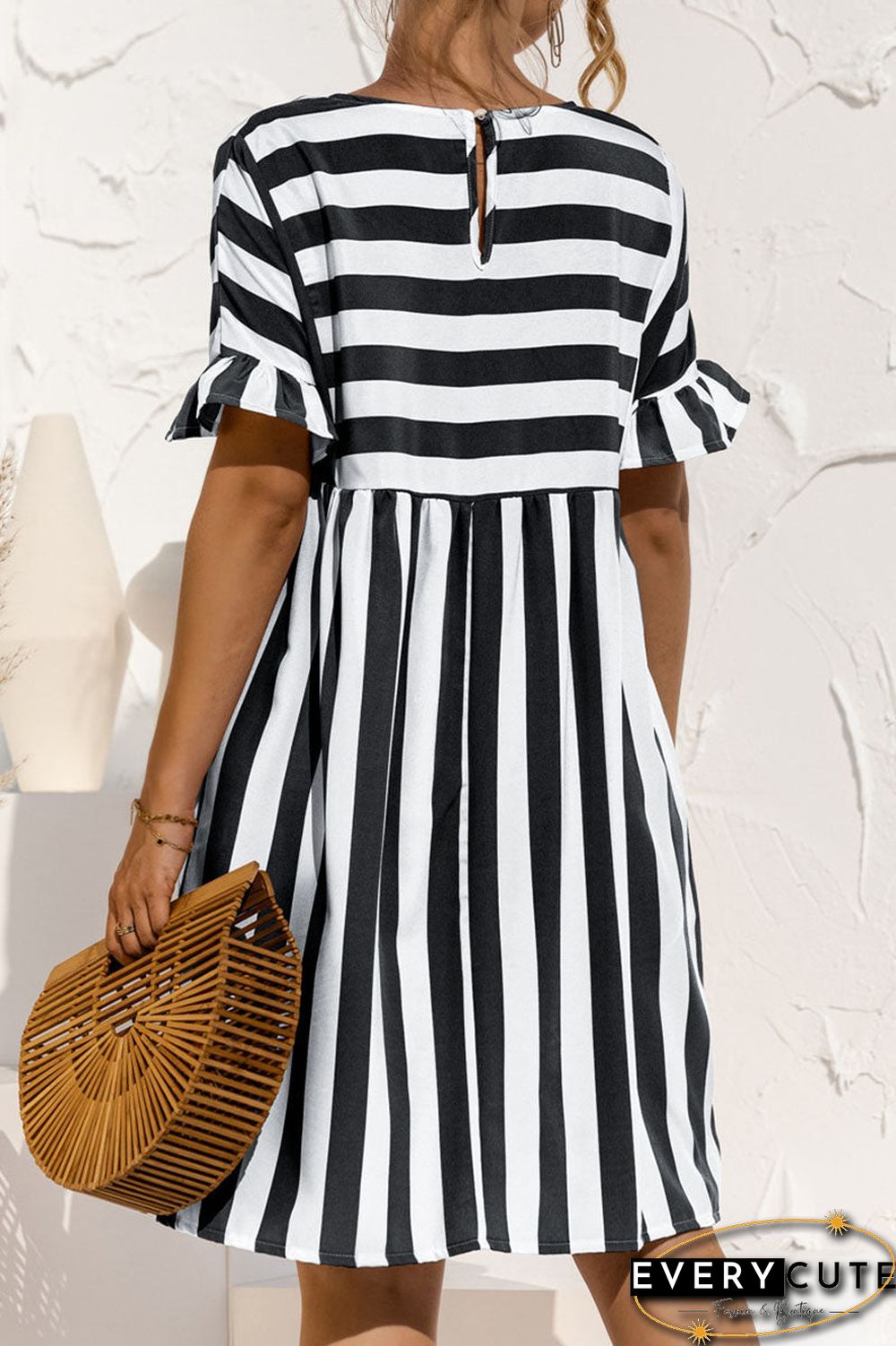Fashion Casual Striped Split Joint O Neck A Line Dresses