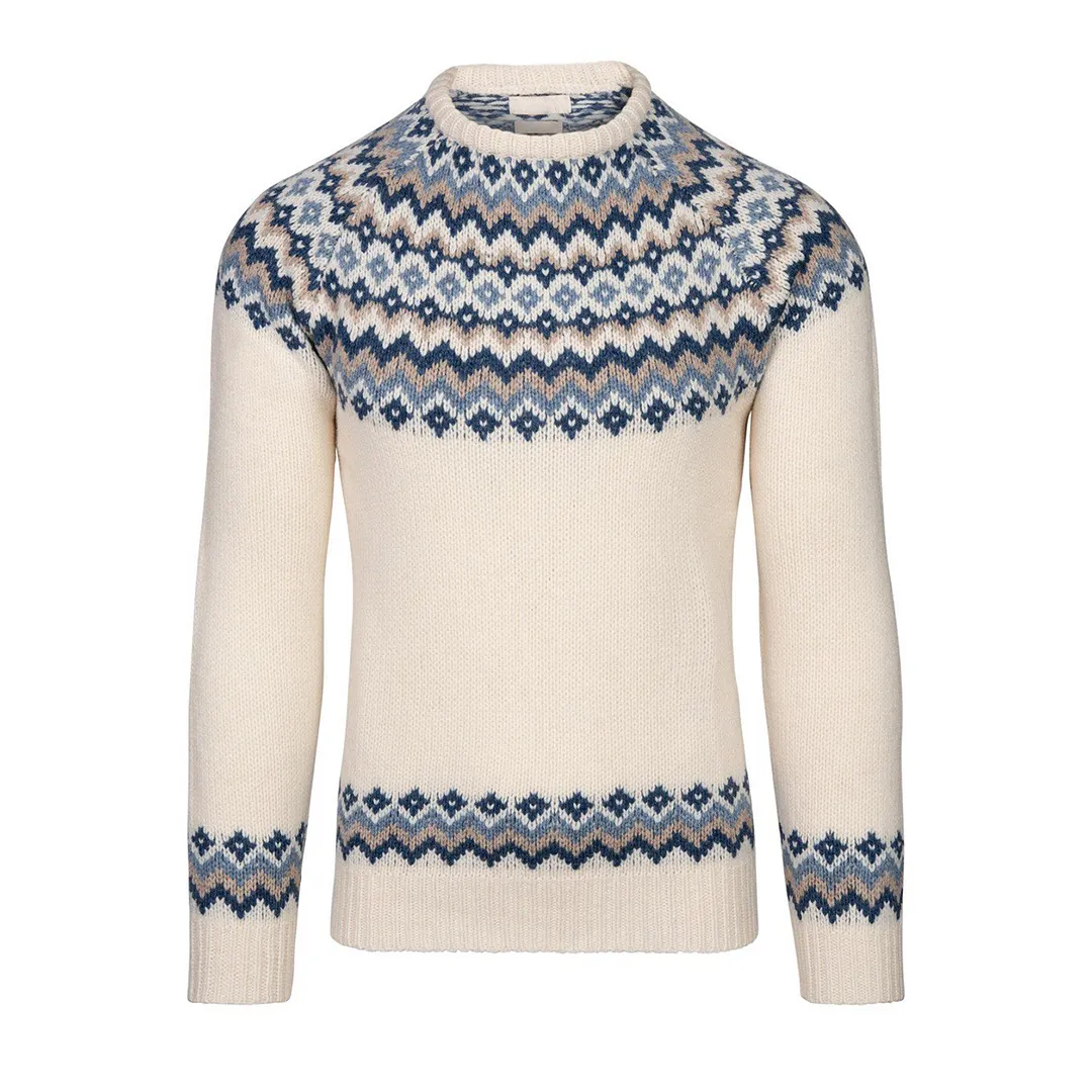 Vintage Lambswool Knit Jacquard Crew Neck Sweater（Unisex）