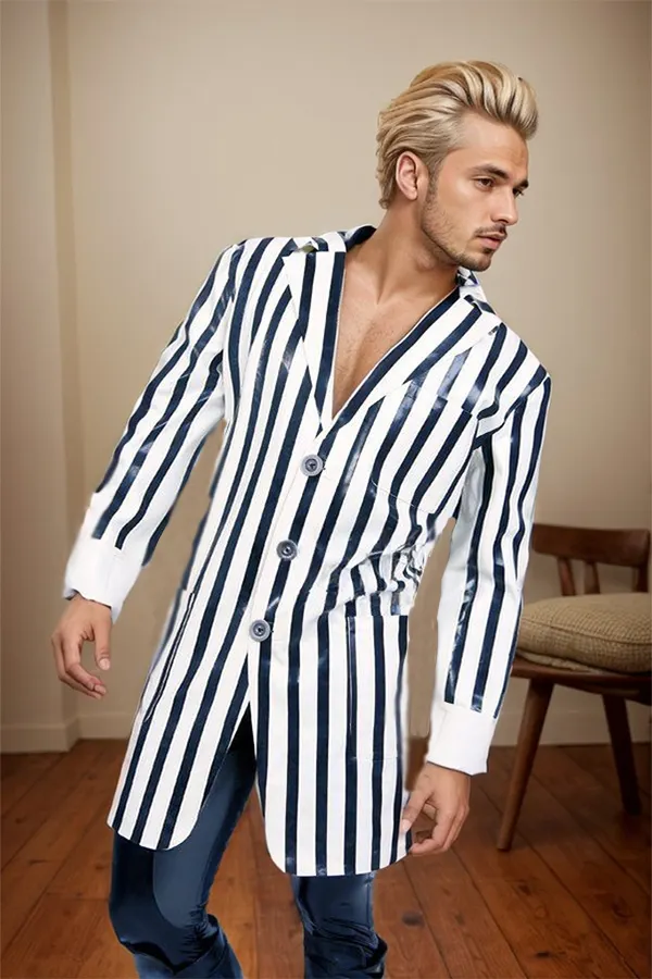 Men Latex coats Striped Half Coat Loose Fit