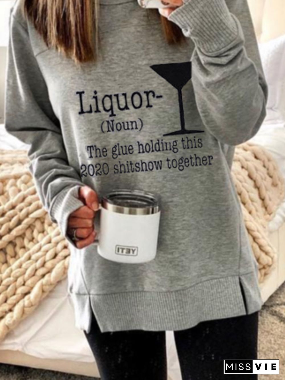 Gray Letter Casual Sweatshirts