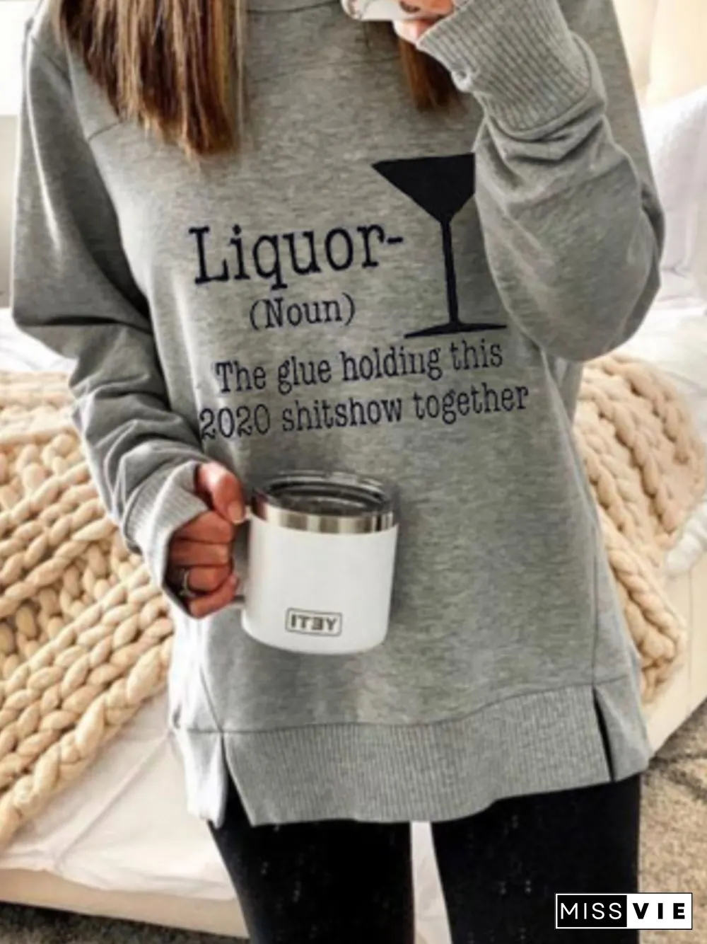 Gray Letter Casual Sweatshirts