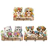 (US Local)Wooden Cat & Flower Diamond Painting Art Craft Wall Hooks DIY Crafts Decor