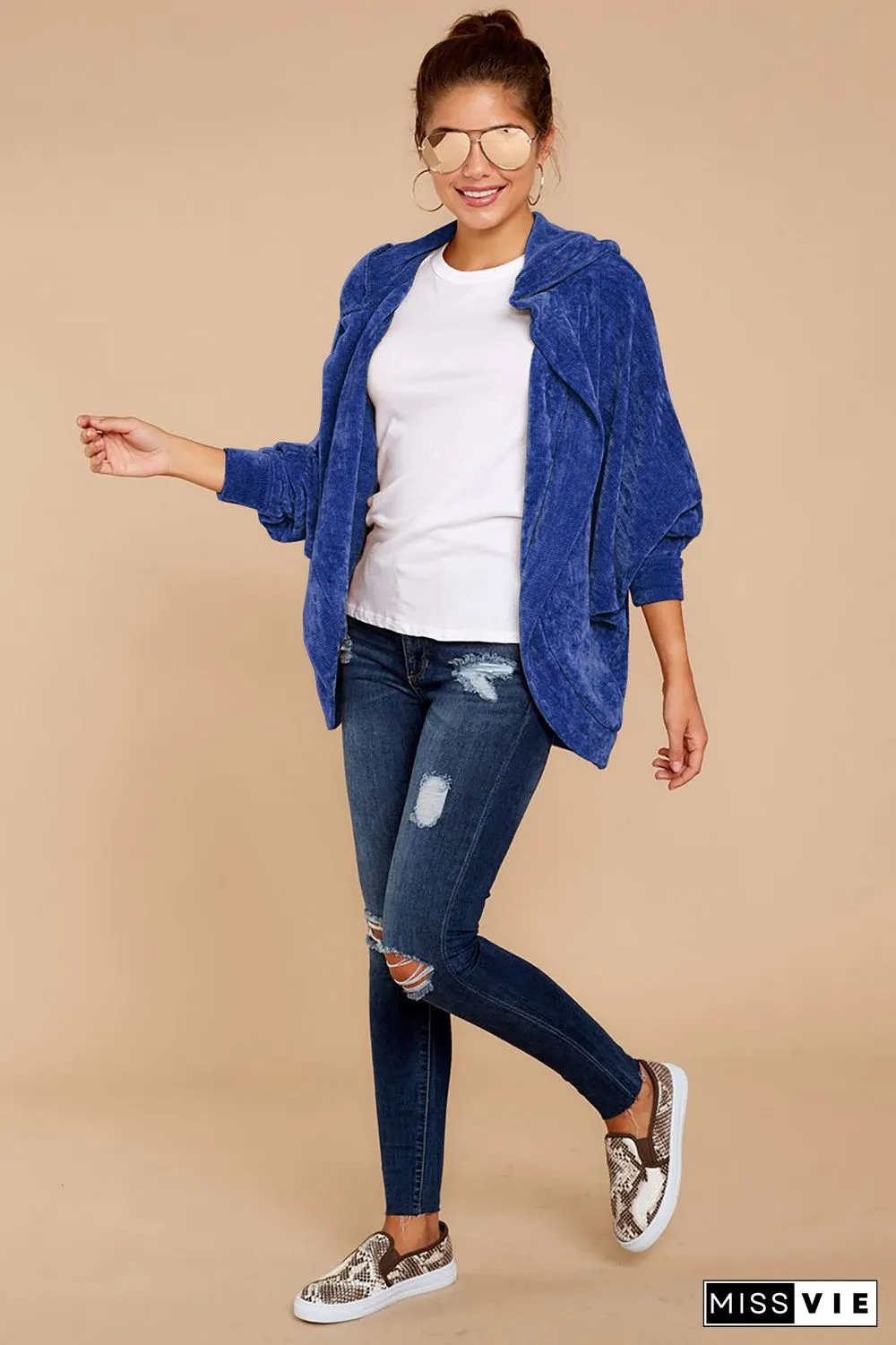 Thicken Plain Loose Velvet Coat With Hat