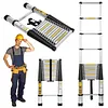 [US Local Warehouse] 4.4m Telescoping Ladder with 2 Triangle Stabilizers Portable Folding Loft Ladder