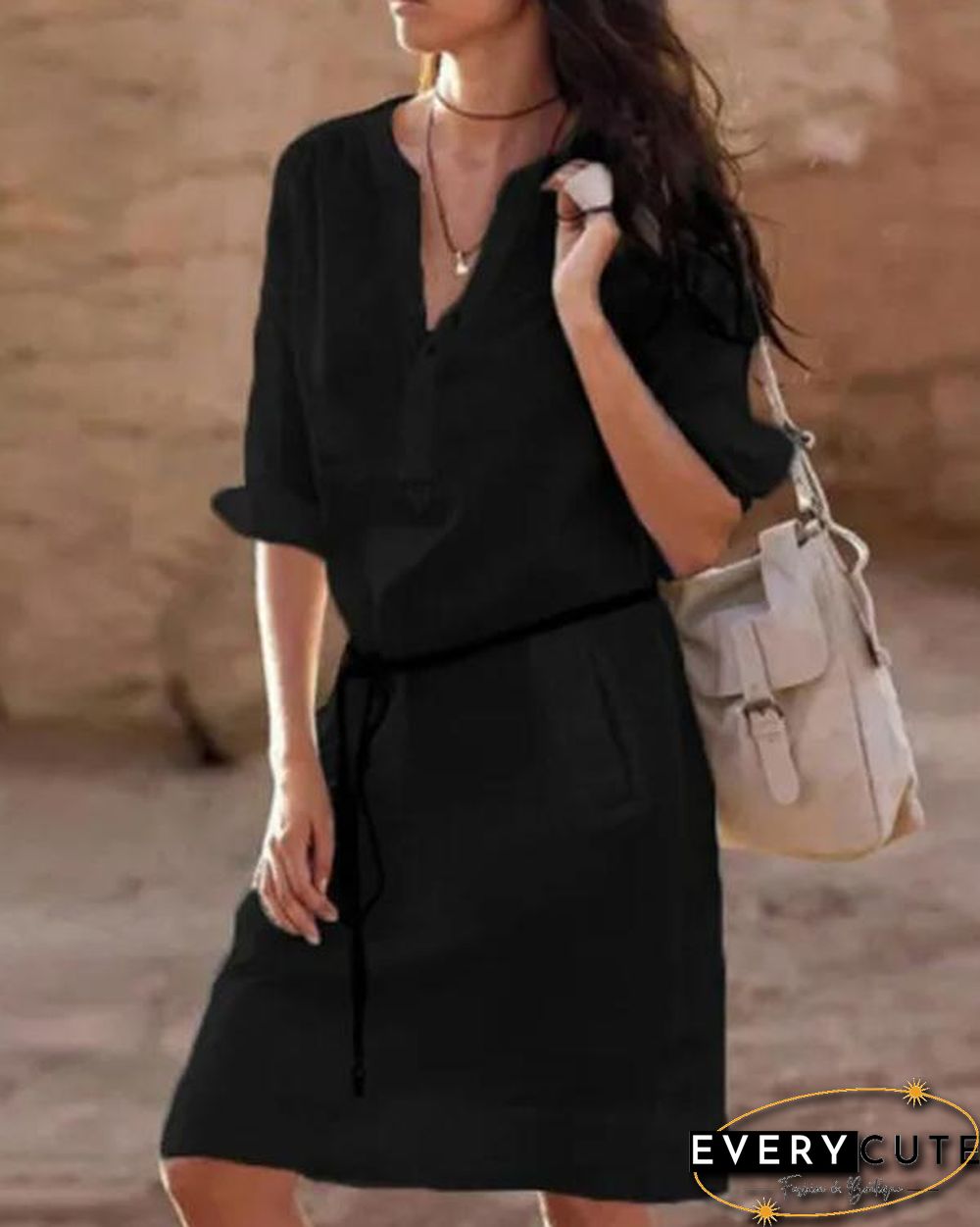 Cotton Linen Long Shirt Dress