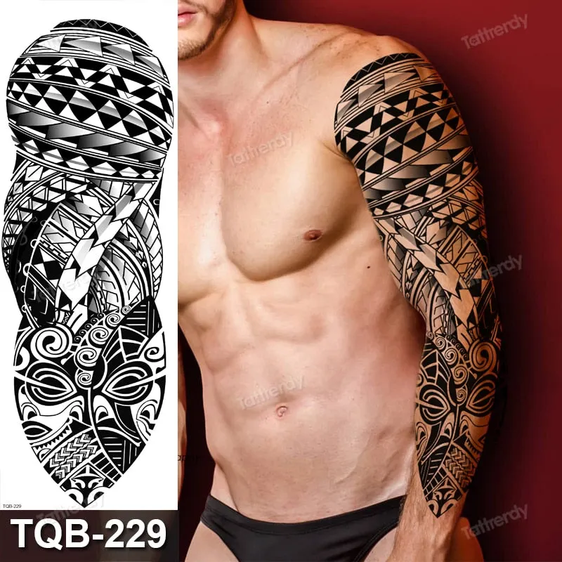 skull sleeve tattoo designs large full arm temporary tattoos for men boy tatoo fake waterproof tiger totem lion dragon pattern