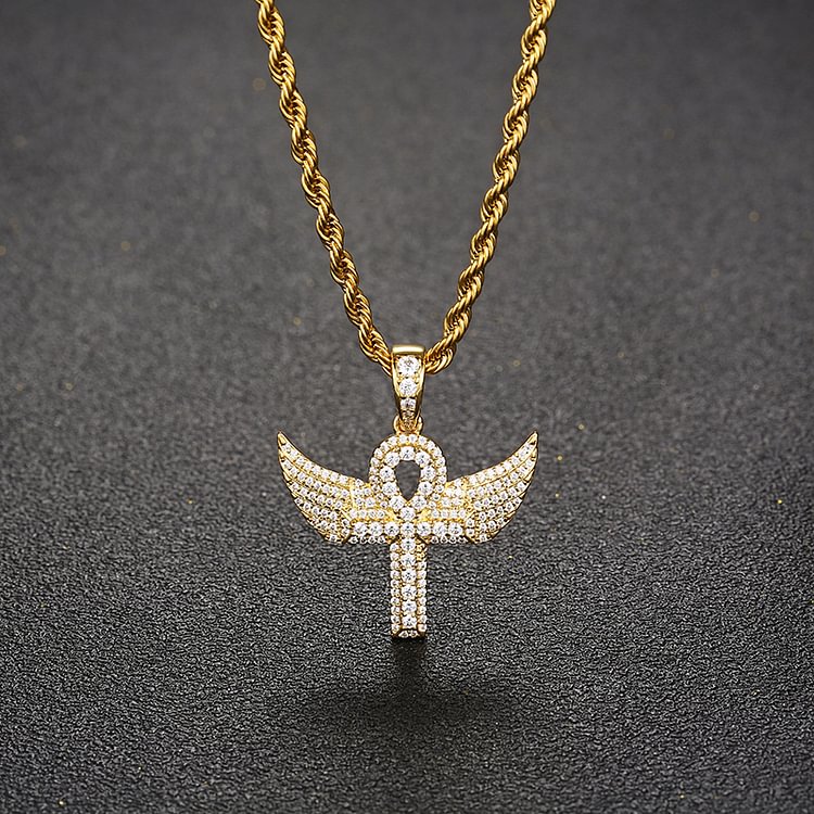 Iced Cross With Angel Wings Pendants Hip Hop Bling