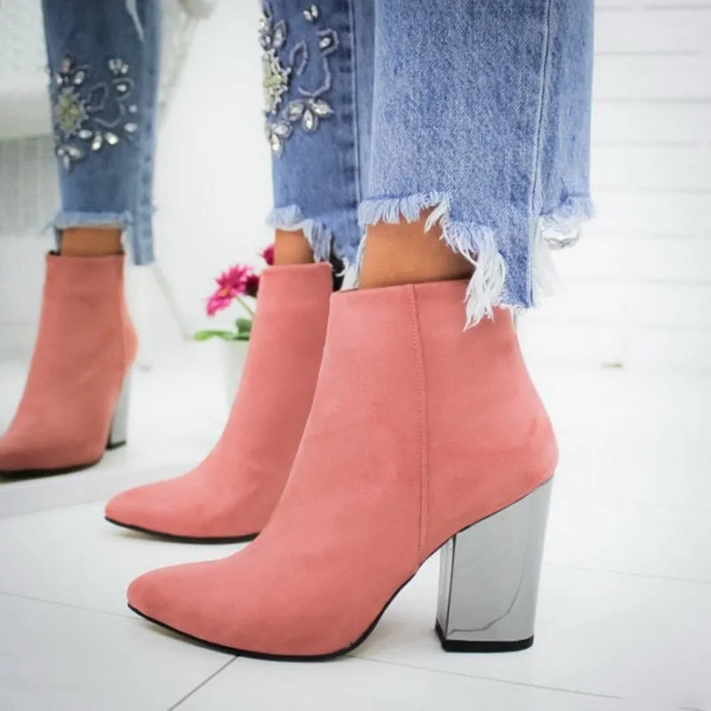 Women Ankle Boots 2021 Fashion Boots Woman Autumn Winter Pointed Toe High Heels Zipper Female Shoes Booties Females Botas Mujer