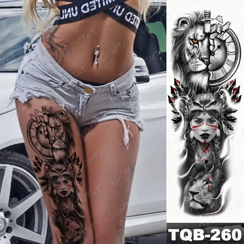 Large Arm Sleeve Tattoo Bird Crow Forest Moon Waterproof Temporary Tatto Sticker Lion Wolf Clock Body Art Full Fake Tatoo Men