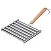 Hot Dog Roller with Wood Handle Stainless Steel Griller Grill Accessories (L)