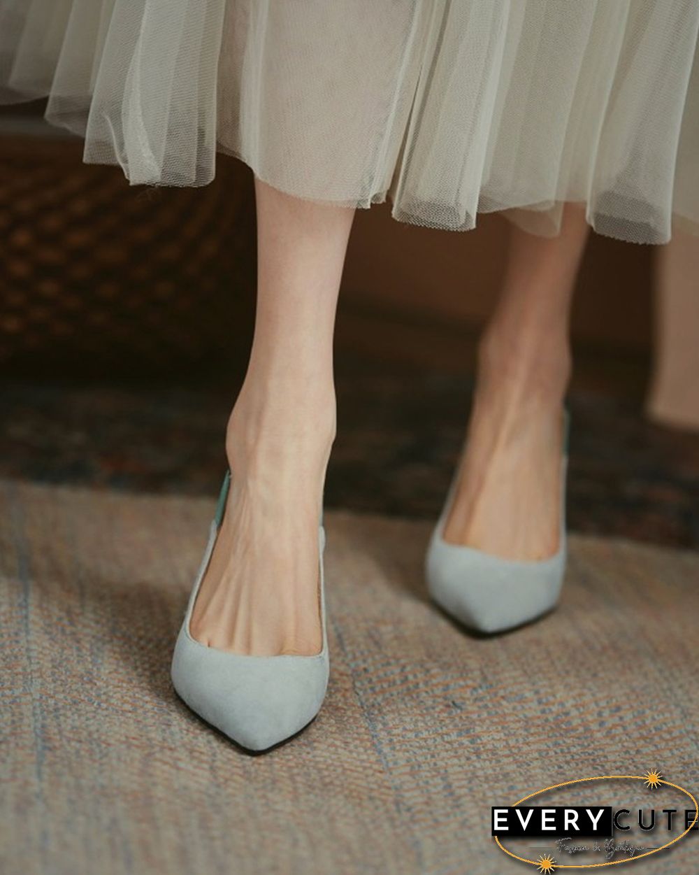 Colorblock Cut-out Suede Leather High Heel Sandals