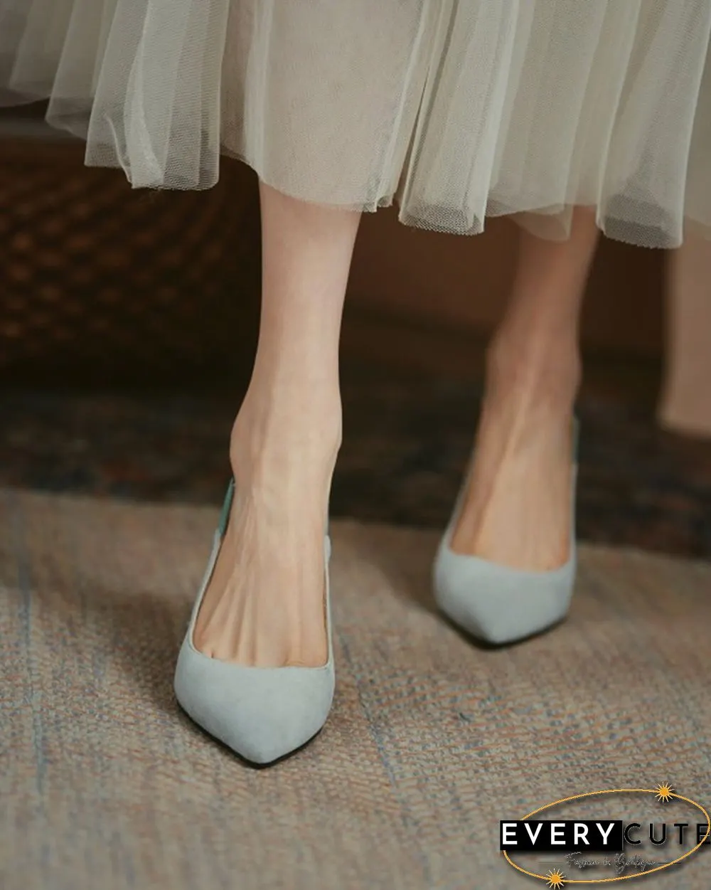 Colorblock Cut-out Suede Leather High Heel Sandals