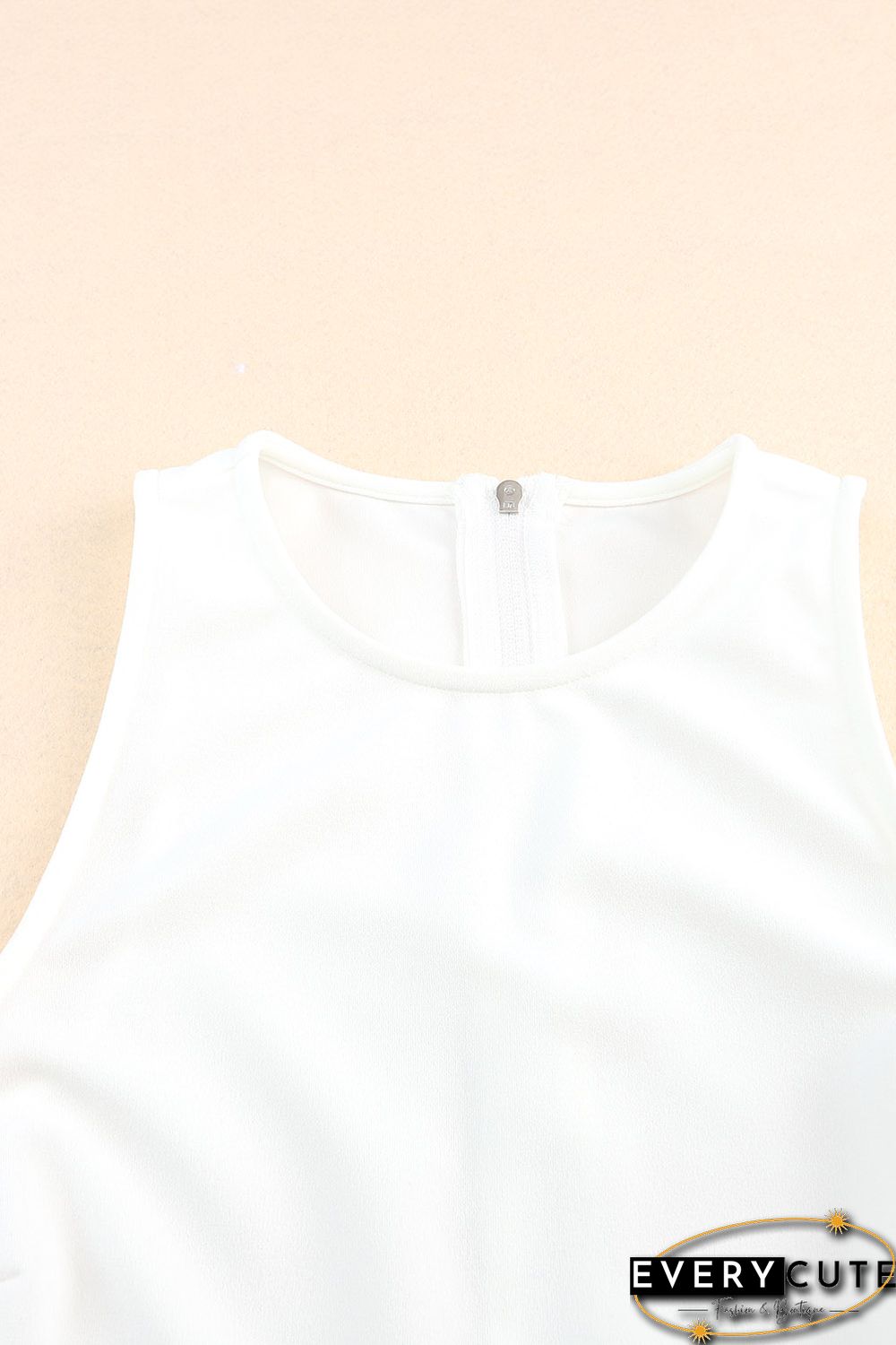 White Rhinestone Fringe Zip Back Round Neck Cropped Tank Top