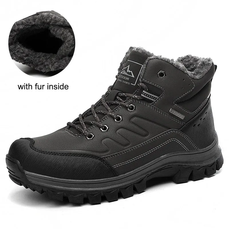 2021 Winter New Men Snow Boots Outdoor Warm Plush PU Leather Booties Ankle Boots Man Outdoor Sneakers Flat Platform Work Shoes