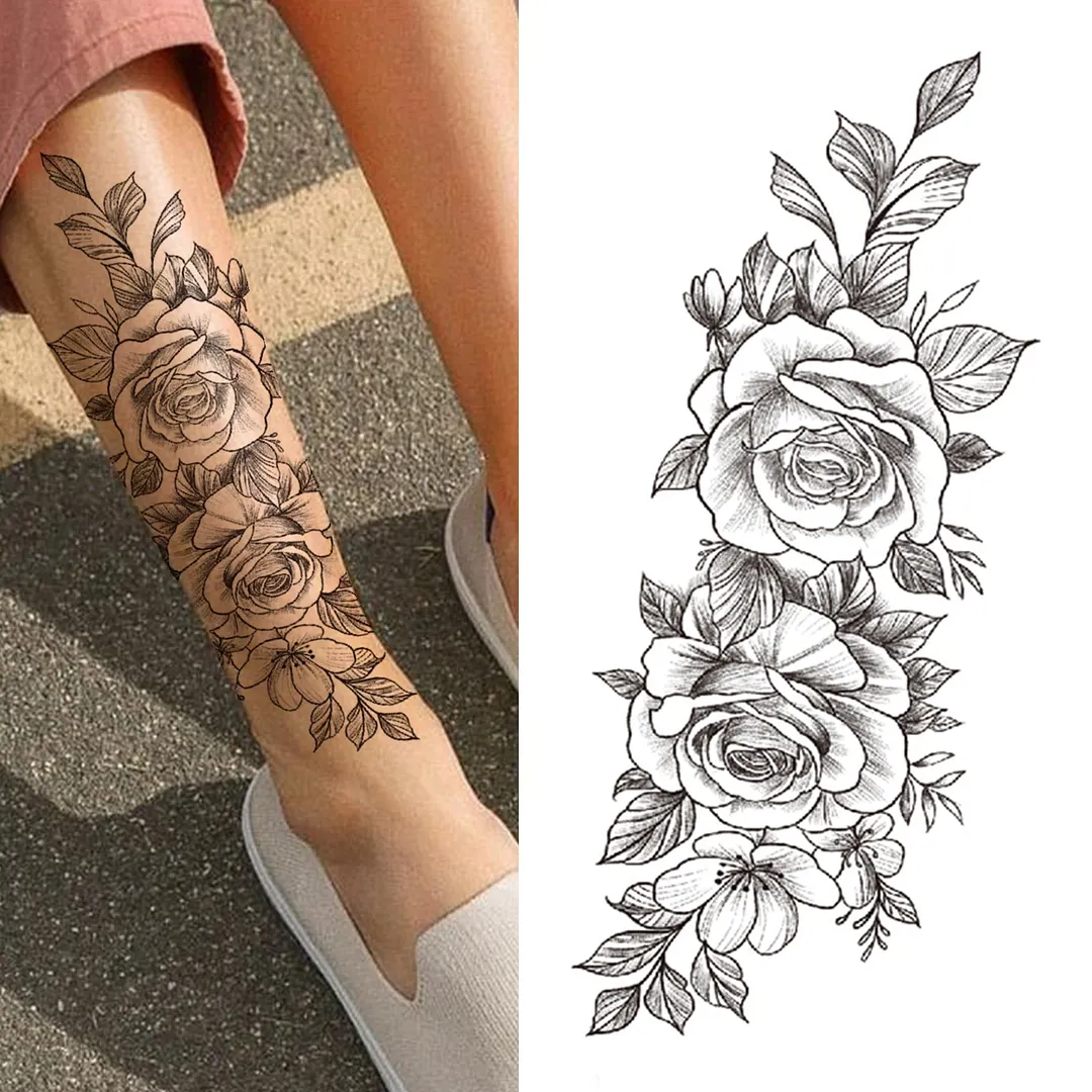 Lion King Crown Temporary Tattoos For Women Men Adult Black Tiger Forest Skull Tattoo Sticker Fake Skeleton Fashion Tatoo Flower