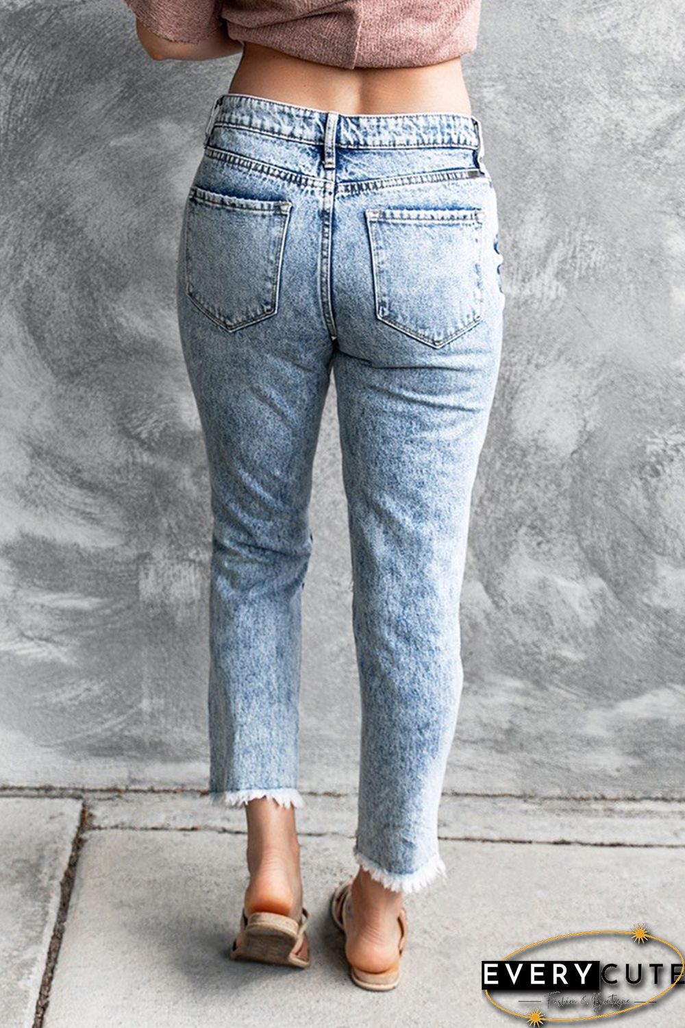 Love Heart Print Patchwork Distressed High Rise Jeans