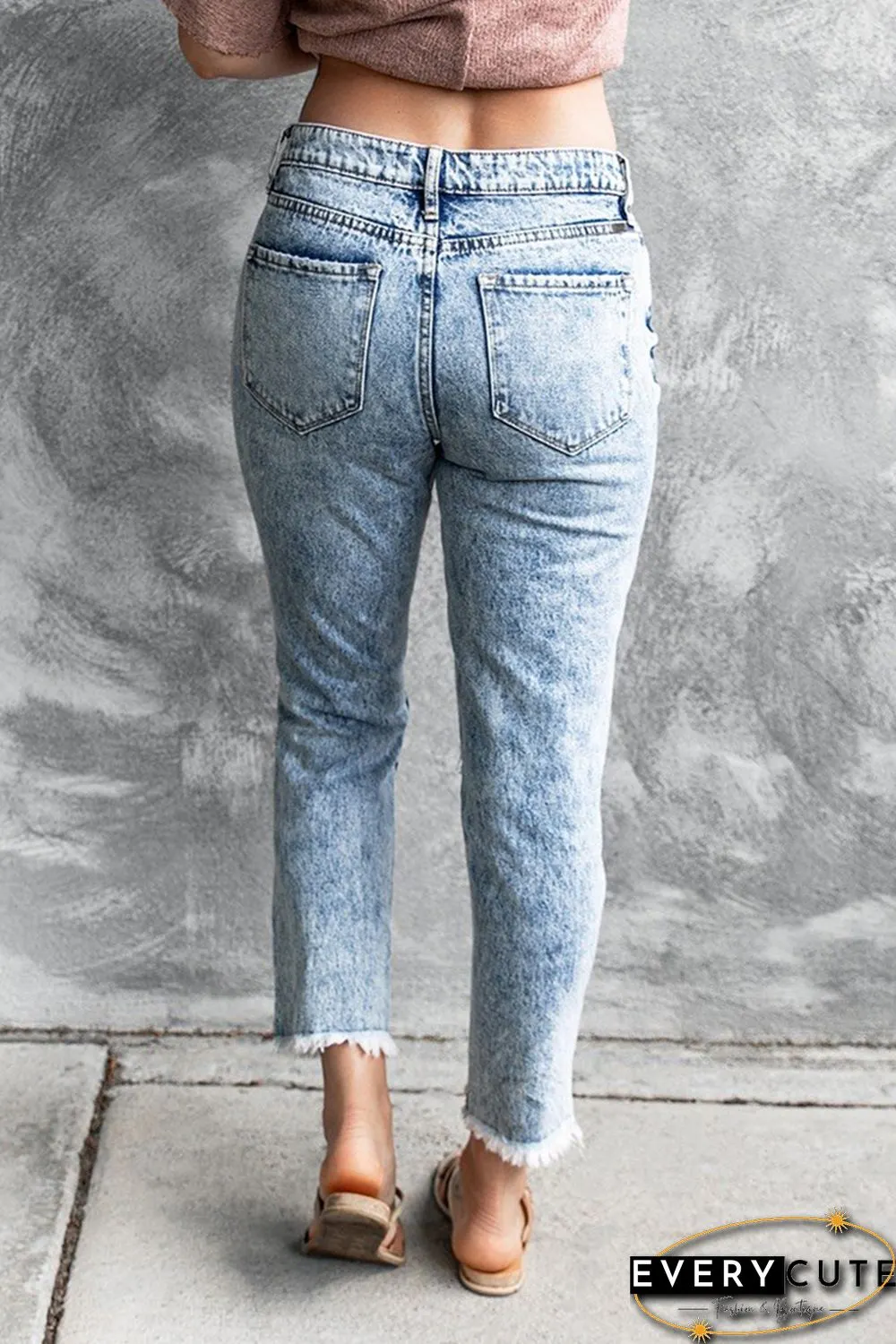 Love Heart Print Patchwork Distressed High Rise Jeans