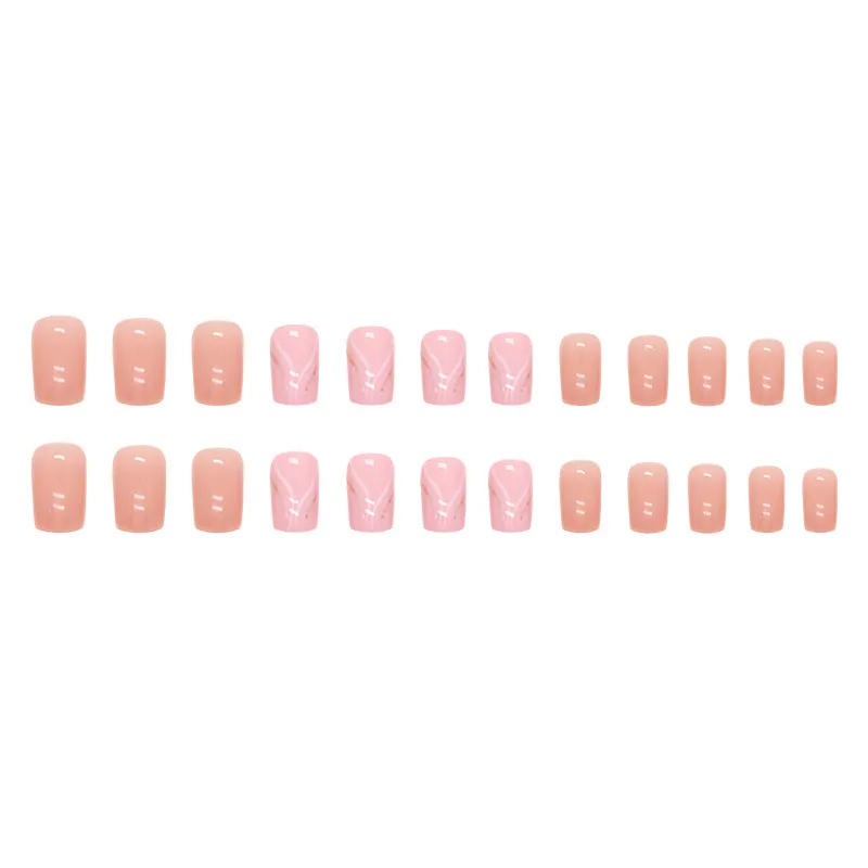 Churchf Churchf Long Ins Wind Sweet Girl Fake Nails White Gold Pink Corrugated Nail Piece Removable Fake Nails