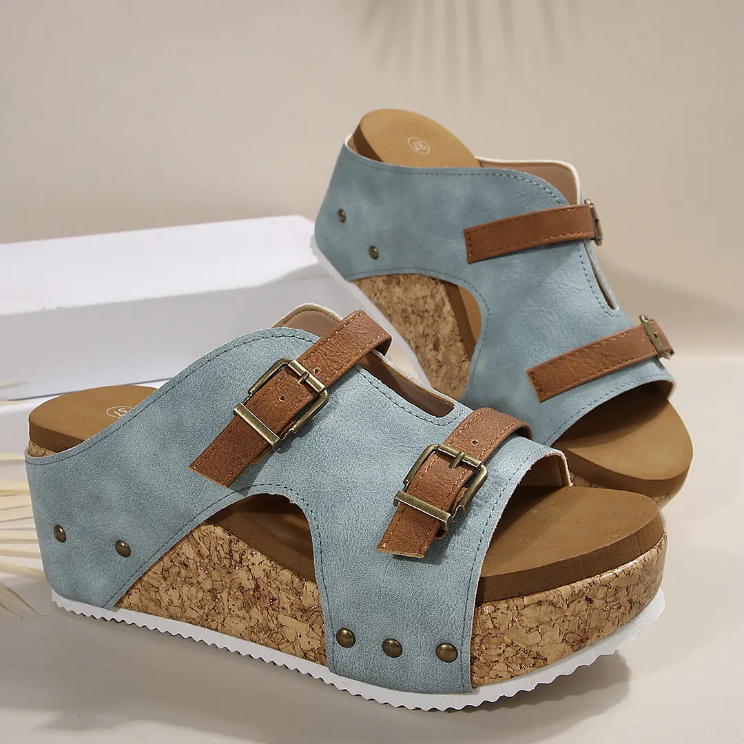 Breakj Breakj Thick Bottom Slope With One Word With Slippers 2025 Summer New Buckle With Light Soaked Beach Toe Women's Shoes