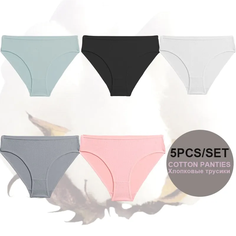 FINETOO 5PCS/Set Lingerie Cotton Women Panties Lingerie S-XL Briefs Sexy Ladies Intimates Underwear Female Pantys New Underpants