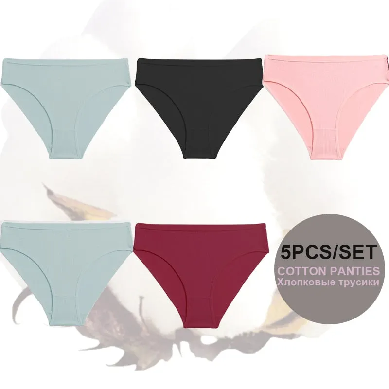 FINETOO 5PCS/Set Lingerie Cotton Women Panties Lingerie S-XL Briefs Sexy Ladies Intimates Underwear Female Pantys New Underpants