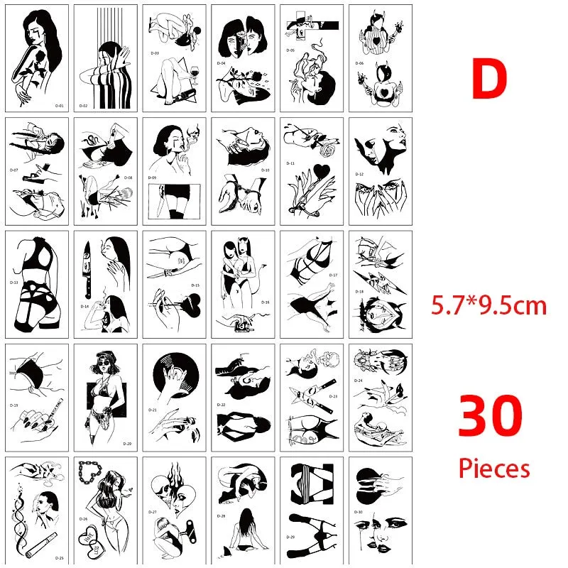 56 Pcs Waterproof Temporary Tattoo Stickers set English Russian wild Element Body Art Flash Tatto Fake Tatoo for Men and Women